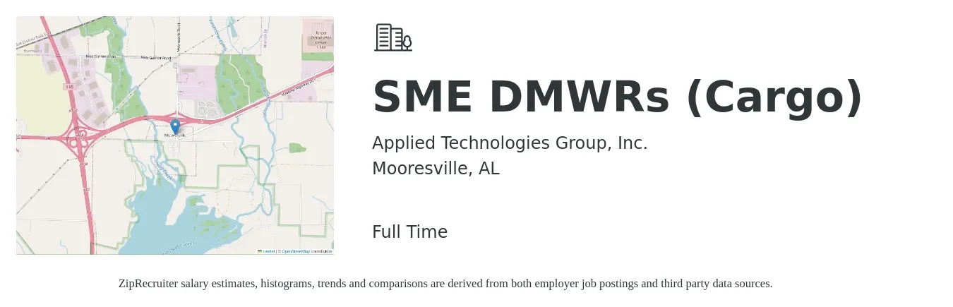 Applied Technologies Group, Inc. job posting for a SME DMWRs (Cargo) in Mooresville, AL with a salary of $16 to $20 Hourly with a map of Mooresville location.
