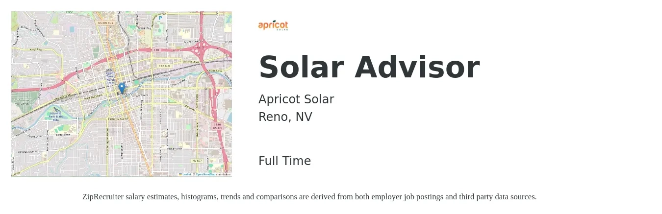 Apricot Solar job posting for a Solar Advisor in Reno, NV with a salary of $1,000 to $8,000 Weekly with a map of Reno location.