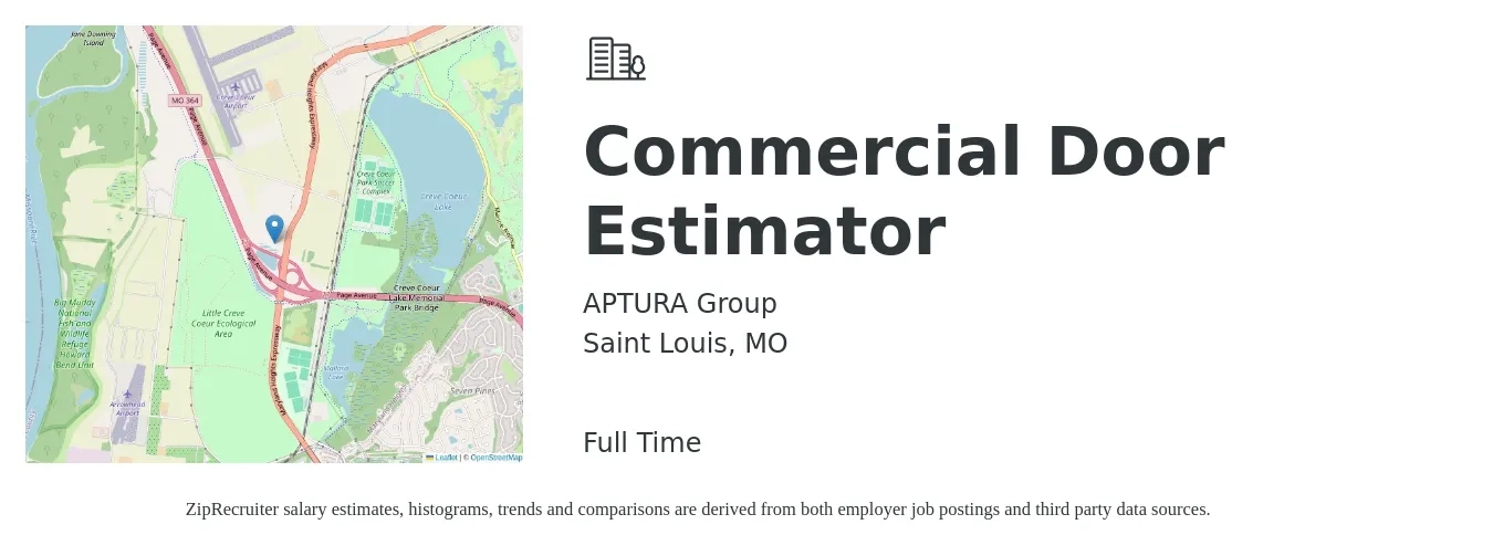 APTURA Group job posting for a Commercial Door Estimator in Saint Louis, MO with a salary of $64,900 to $87,700 Yearly with a map of Saint Louis location.