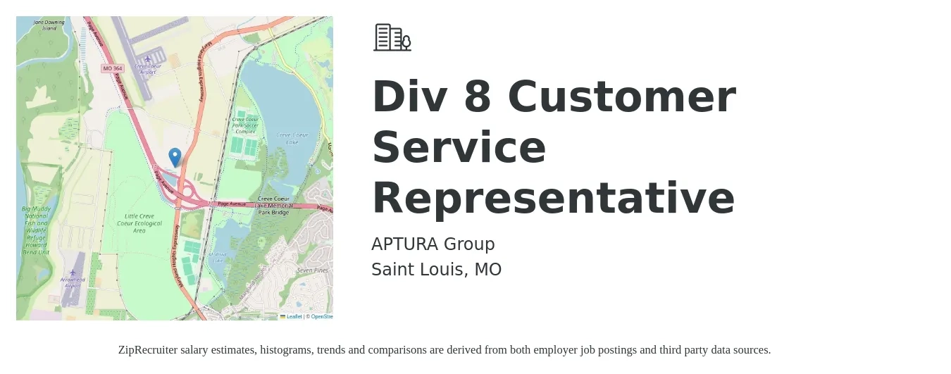 APTURA Group job posting for a Div 8 Customer Service Representative in Saint Louis, MO with a salary of $16 to $21 Hourly with a map of Saint Louis location.