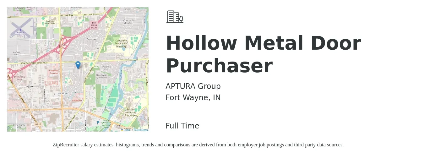 APTURA Group job posting for a Hollow Metal Door Purchaser in Fort Wayne, IN with a salary of $20 to $30 Hourly with a map of Fort Wayne location.