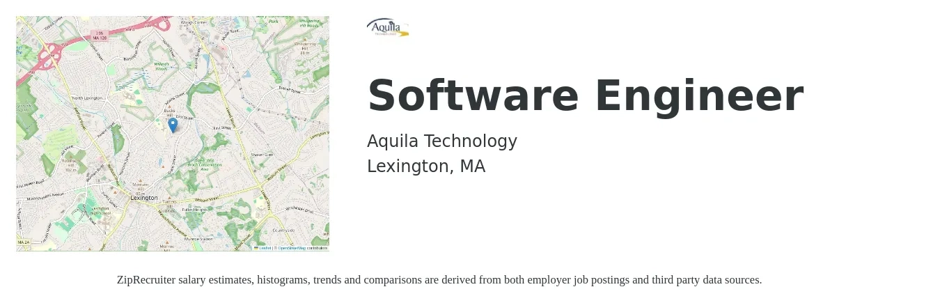 Aquila Technology job posting for a Software Engineer in Lexington, MA with a salary of $134,200 to $193,500 Yearly with a map of Lexington location.