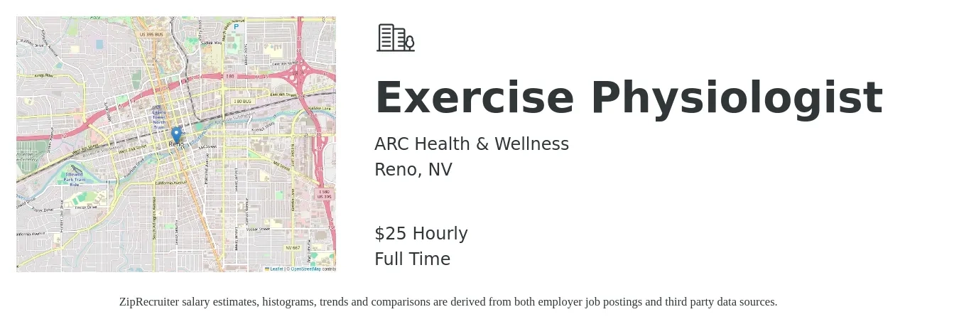 ARC Health & Wellness job posting for a Exercise Physiologist in Reno, NV with a salary of $22 to $35 Hourly with a map of Reno location.