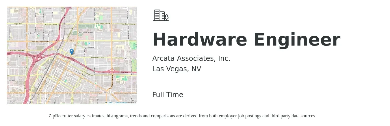 Arcata Associates, Inc. job posting for a Hardware Engineer in Las Vegas, NV with a salary of $34 to $38 Hourly with a map of Las Vegas location.