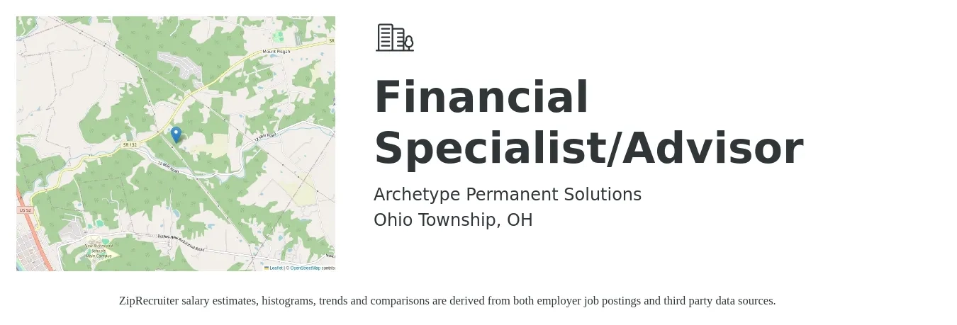 Archetype Permanent Solutions job posting for a Financial Specialist/Advisor in Ohio Township, OH with a salary of $150,000 Yearly with a map of Ohio Township location.