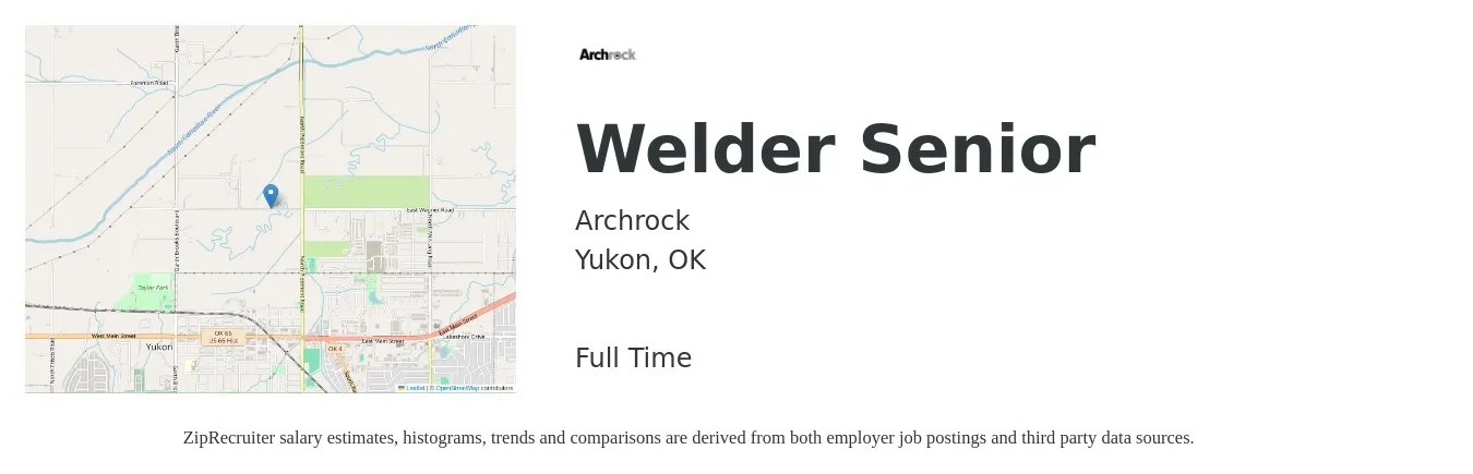 Archrock job posting for a Welder Senior in Yukon, OK with a salary of $16 to $22 Hourly with a map of Yukon location.