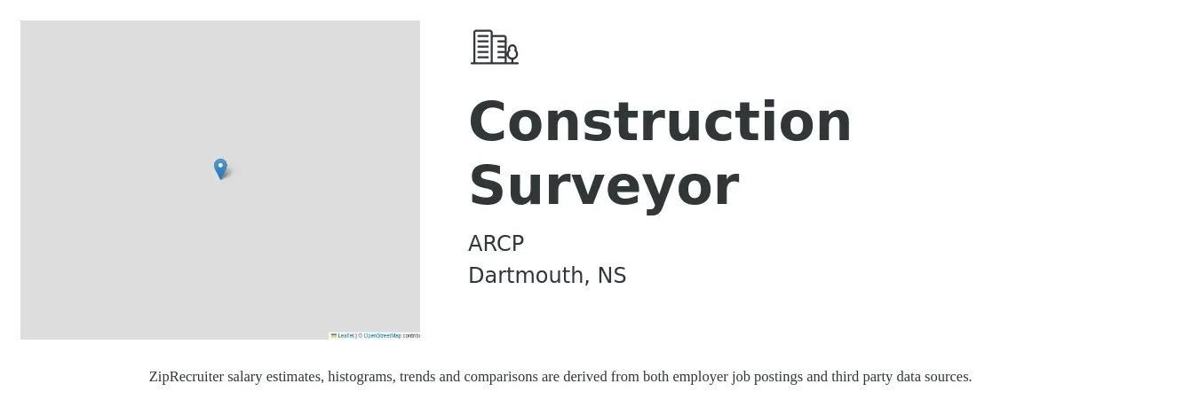 ARCP job posting for a Construction Surveyor in Dartmouth, NS with a map of Dartmouth location.