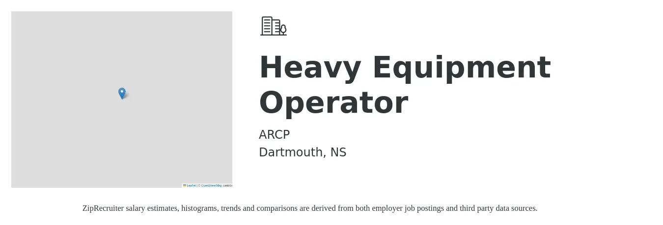 ARCP job posting for a Heavy Equipment Operator in Dartmouth, NS with a map of Dartmouth location.