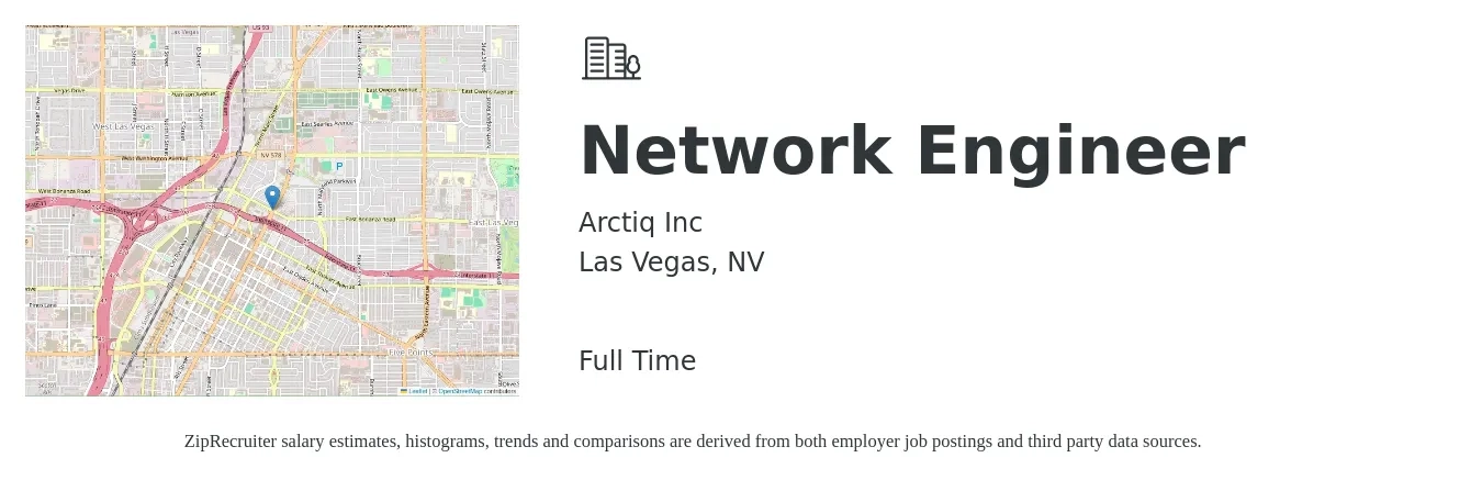 Arctiq job posting for a Network Engineer in Las Vegas, NV with a salary of $80,000 to $100,000 Yearly with a map of Las Vegas location.
