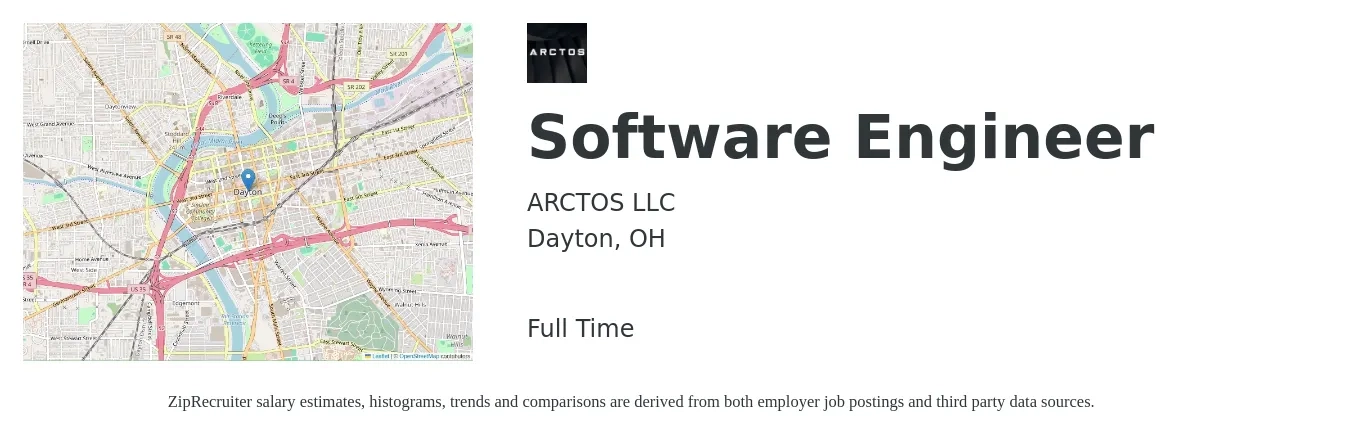 ARCTOS LLC job posting for a Software Engineer in Dayton, OH with a salary of $111,800 to $161,200 Yearly with a map of Dayton location.