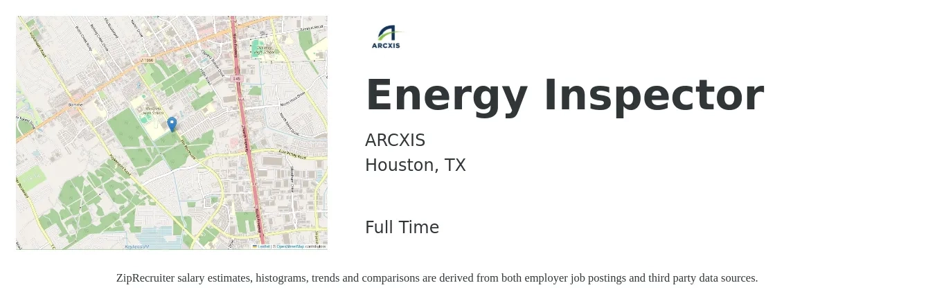 ARCXIS job posting for a Energy Inspector in Houston, TX with a salary of $18 to $27 Hourly with a map of Houston location.