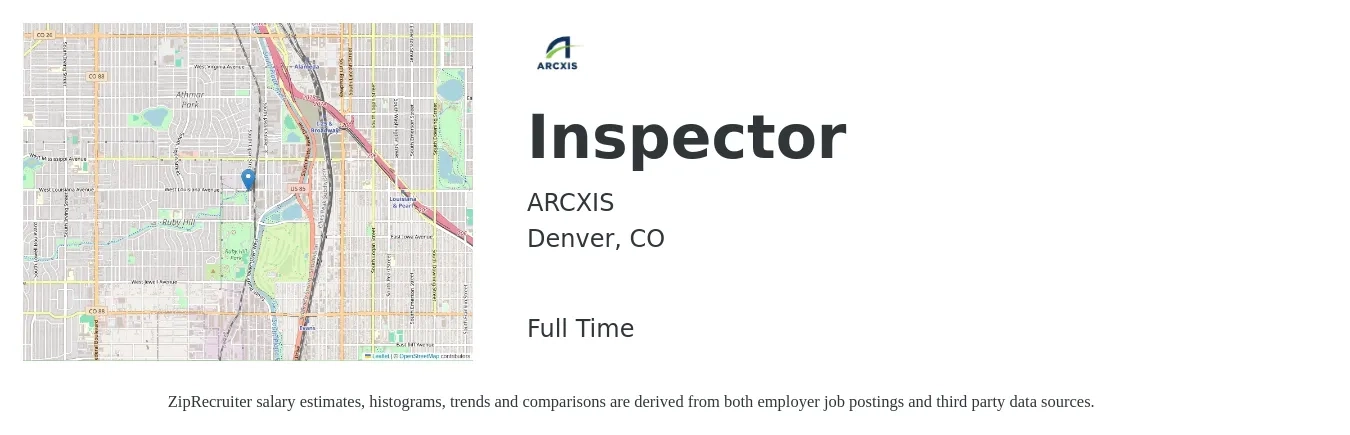 ARCXIS job posting for a Inspector in Denver, CO with a salary of $20 to $34 Hourly with a map of Denver location.