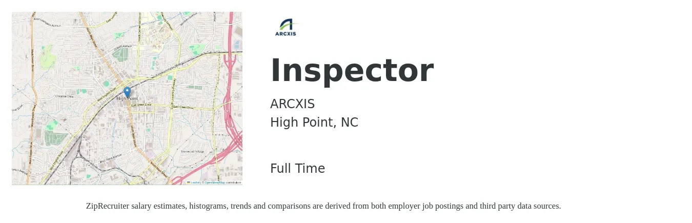 ARCXIS job posting for a Inspector in High Point, NC with a salary of $17 to $29 Hourly with a map of High Point location.