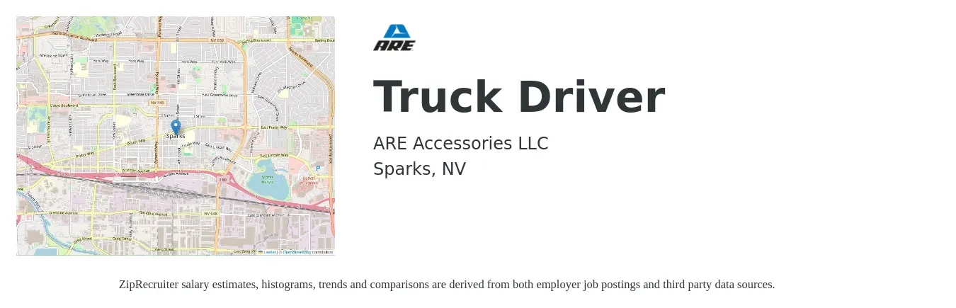 ARE Accessories LLC job posting for a Truck Driver in Sparks, NV with a salary of $20 to $34 Hourly with a map of Sparks location.