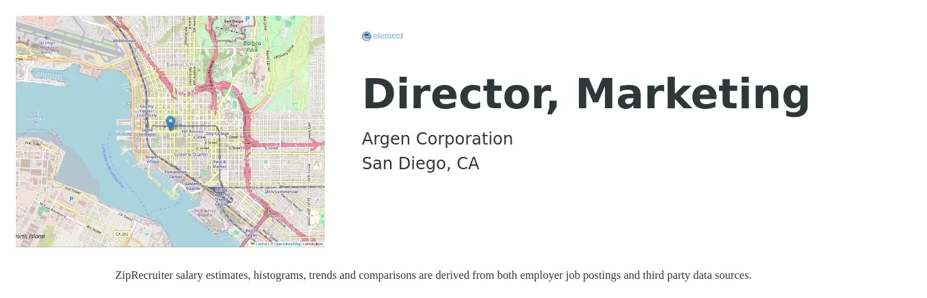 Argen Corporation job posting for a Director, Marketing in San Diego, CA with a salary of $150,000 to $175,000 Yearly with a map of San Diego location.