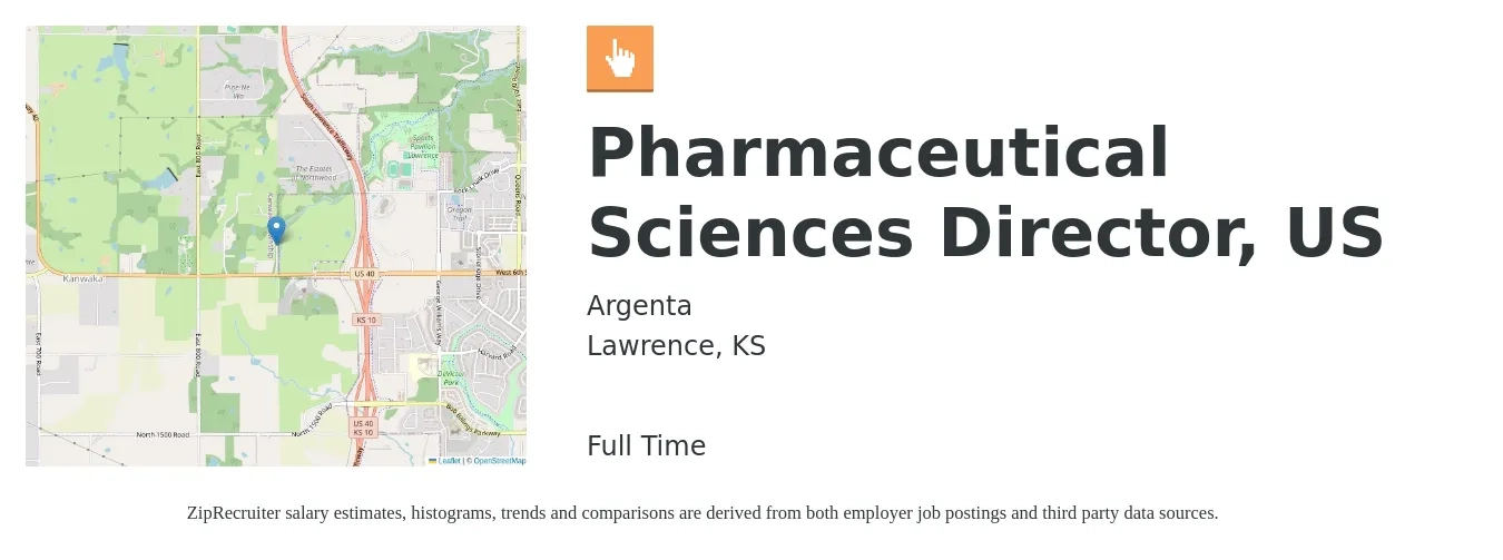 Argenta job posting for a Pharmaceutical Sciences Director, US in Lawrence, KS with a map of Lawrence location.