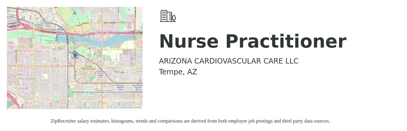 ARIZONA CARDIOVASCULAR CARE LLC job posting for a Nurse Practitioner in Tempe, AZ with a salary of $105,100 to $146,000 Yearly with a map of Tempe location.