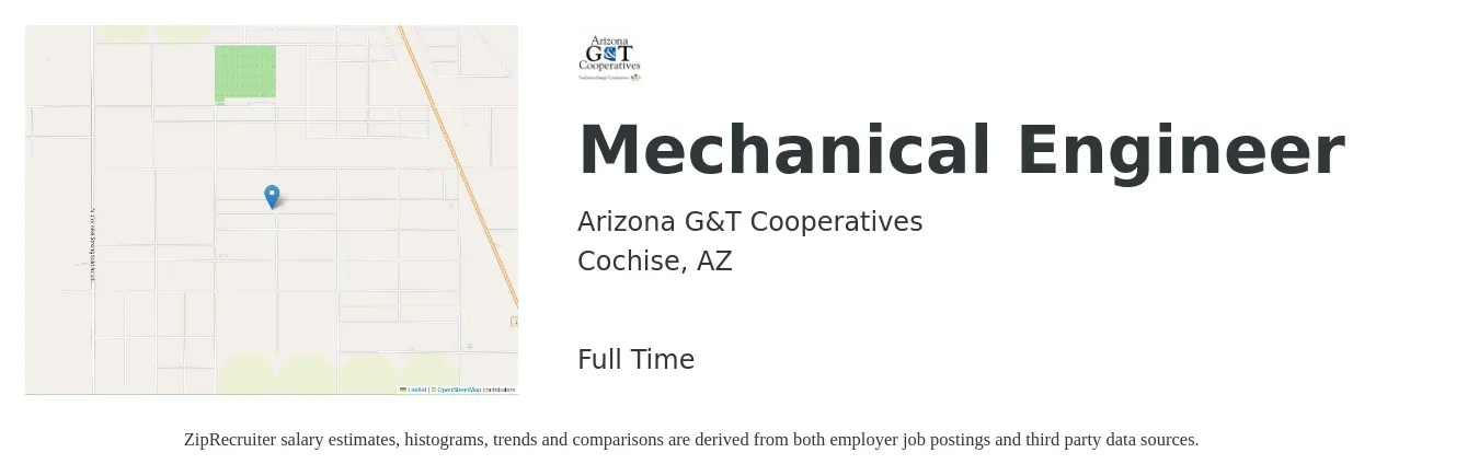 Arizona G&T Cooperatives job posting for a Mechanical Engineer in Cochise, AZ with a salary of $6,660 to $9,237 Monthly with a map of Cochise location.