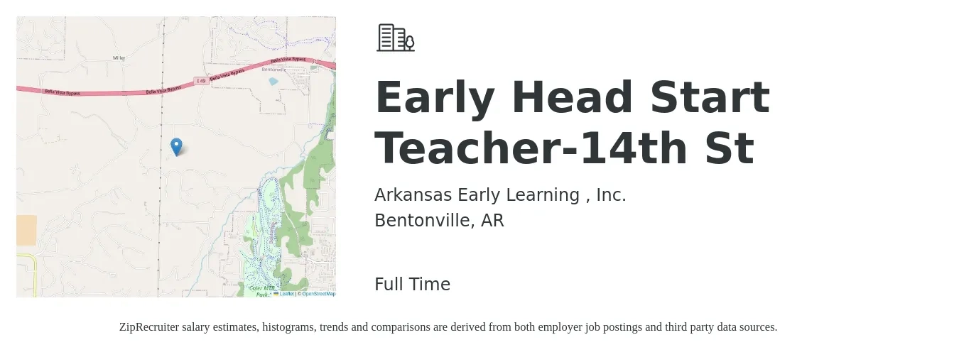 Arkansas Early Learning , Inc. job posting for a Early Head Start Teacher-14th St in Bentonville, AR with a salary of $14 to $16 Hourly with a map of Bentonville location.