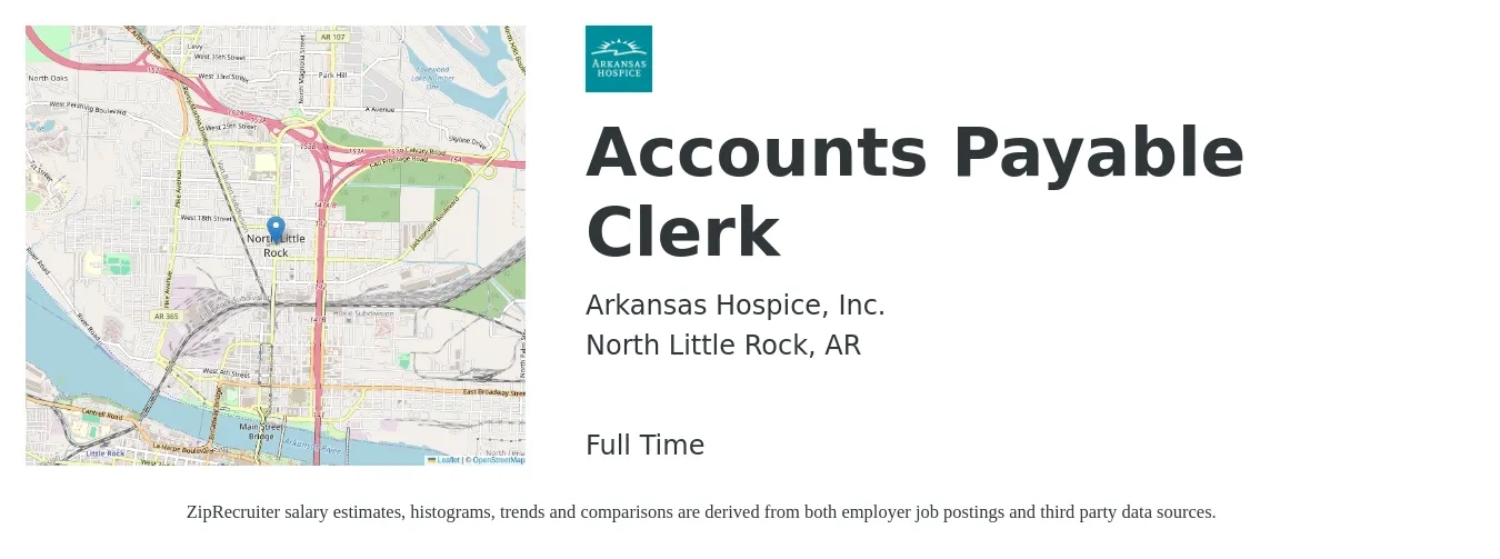 Arkansas Hospice, Inc. job posting for a Accounts Payable Clerk in North Little Rock, AR with a salary of $16 to $21 Hourly with a map of North Little Rock location.