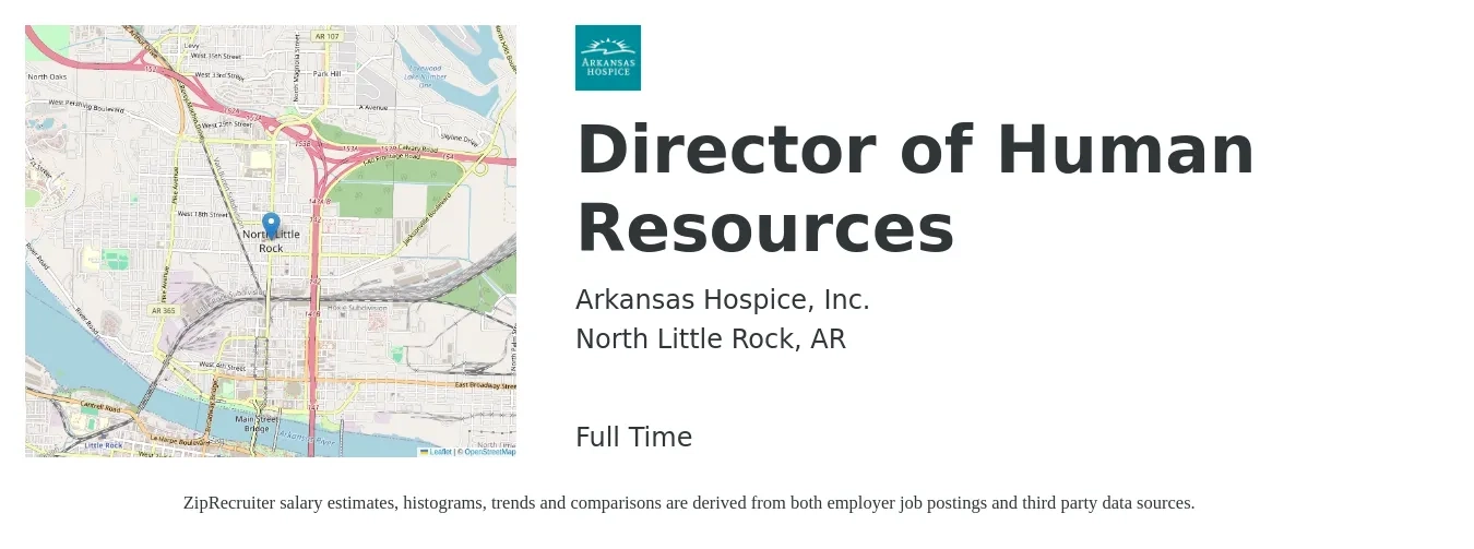 Arkansas Hospice, Inc. job posting for a Director of Human Resources in North Little Rock, AR with a salary of $75,500 to $116,500 Yearly with a map of North Little Rock location.