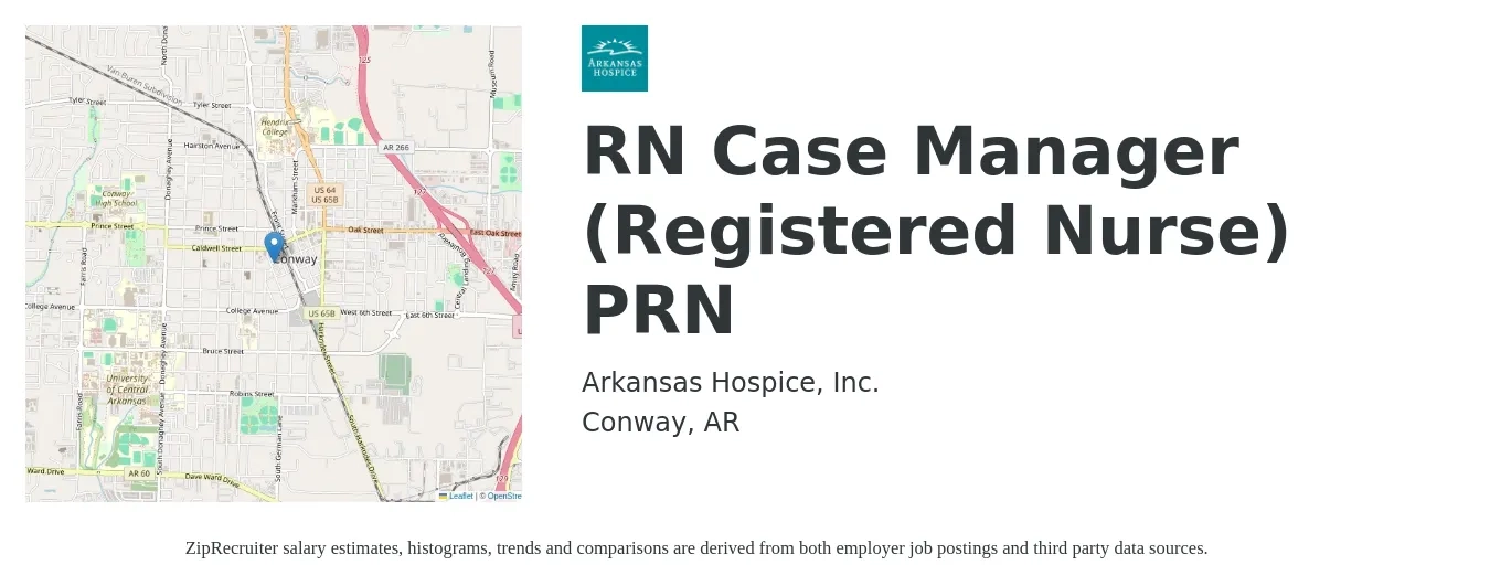 Arkansas Hospice, Inc. job posting for a RN Case Manager (Registered Nurse) PRN in Conway, AR with a salary of $32 to $52 Hourly with a map of Conway location.