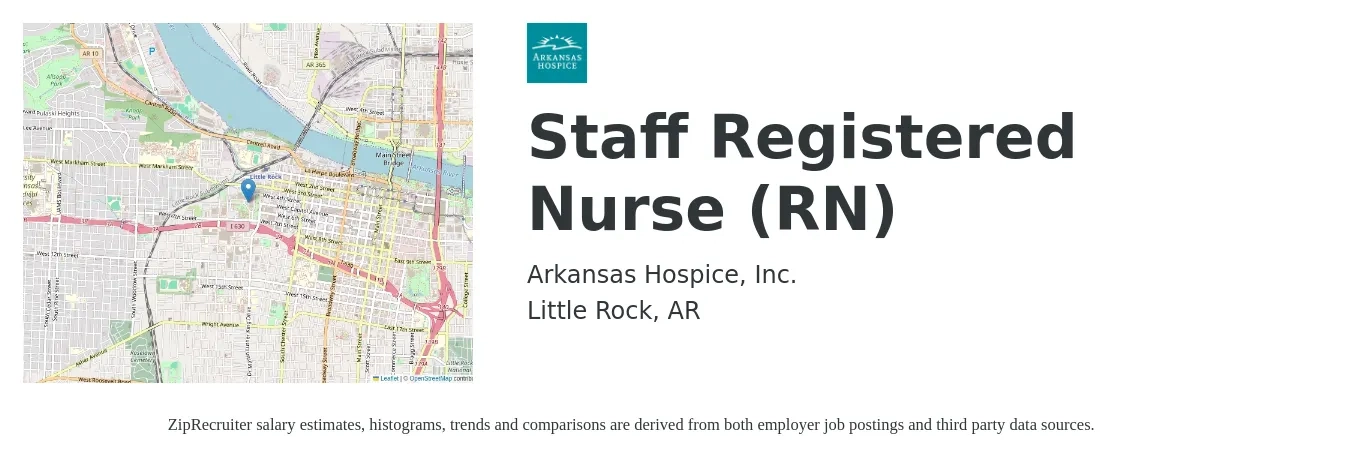 Arkansas Hospice, Inc. job posting for a Staff Registered Nurse (RN) in Little Rock, AR with a salary of $25 to $46 Hourly with a map of Little Rock location.