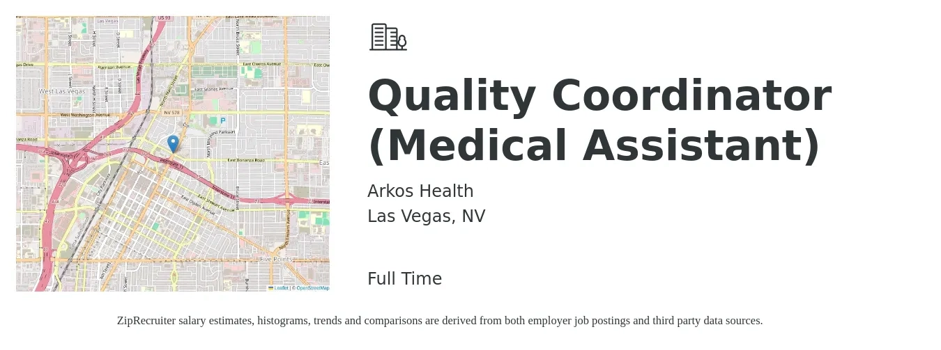 Arkos Health job posting for a Quality Coordinator (Medical Assistant) in Las Vegas, NV with a salary of $18 to $23 Hourly with a map of Las Vegas location.
