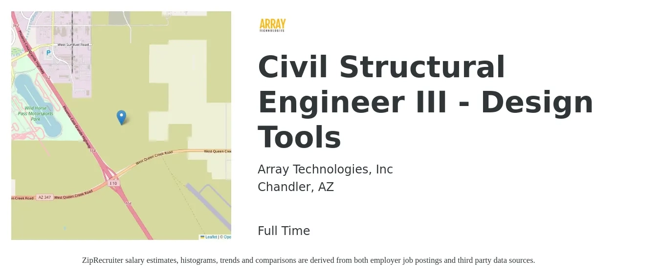 Array Technologies, Inc job posting for a Civil Structural Engineer III - Design Tools in Chandler, AZ with a salary of $77,800 to $109,800 Yearly with a map of Chandler location.