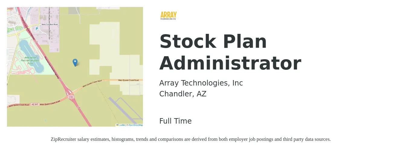 Array Technologies, Inc job posting for a Stock Plan Administrator in Chandler, AZ with a salary of $22 to $44 Hourly with a map of Chandler location.