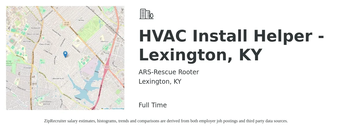 ARS-Rescue Rooter job posting for a HVAC Install Helper - Lexington, KY in Lexington, KY with a salary of $21 to $32 Hourly with a map of Lexington location.