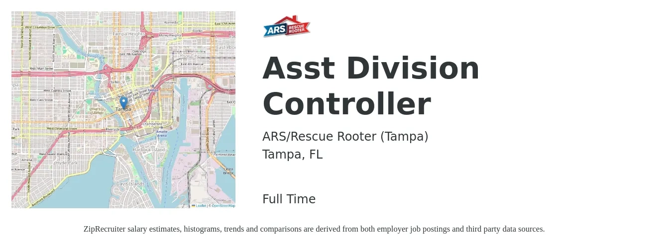 ARS-Rescue Rooter job posting for a Asst Division Controller in Tampa, FL with a salary of $78,900 to $112,500 Yearly with a map of Tampa location.