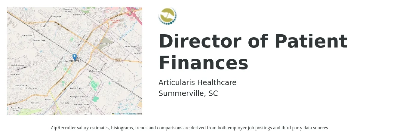 Articularis Healthcare job posting for a Director of Patient Finances in Summerville, SC with a salary of $80,700 to $93,700 Yearly with a map of Summerville location.