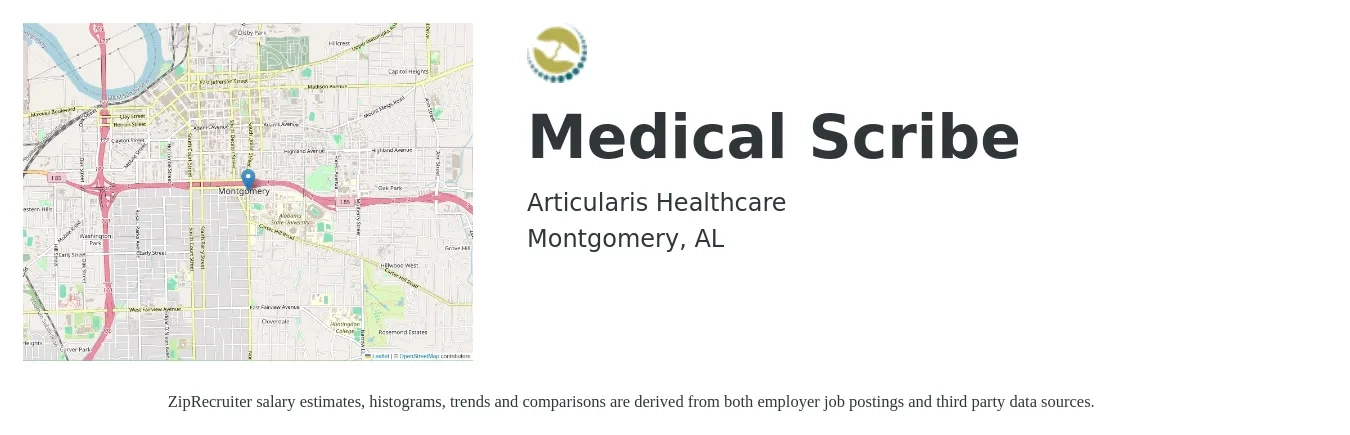 Articularis Healthcare job posting for a Medical Scribe in Montgomery, AL with a salary of $16 to $21 Hourly with a map of Montgomery location.