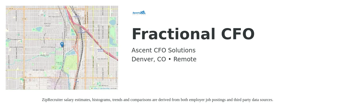 Ascent CFO Solutions job posting for a Fractional CFO in Denver, CO with a salary of $125 to $135 Hourly with a map of Denver location.