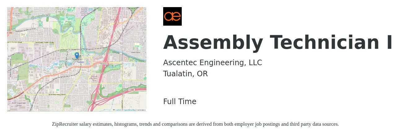Ascentec Engineering, LLC job posting for a Assembly Technician I in Tualatin, OR with a salary of $18 to $23 Hourly with a map of Tualatin location.