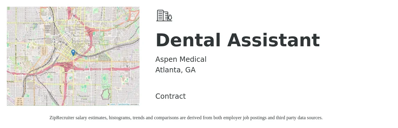 Aspen Medical job posting for a Dental Assistant in Atlanta, GA with a salary of $17 to $22 Hourly with a map of Atlanta location.