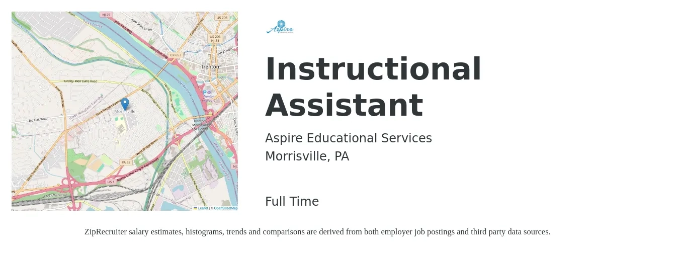 Aspire Educational Services job posting for a Instructional Assistant in Morrisville, PA with a salary of $14 to $20 Hourly with a map of Morrisville location.