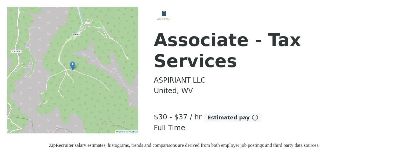 ASPIRIANT LLC job posting for a Associate - Tax Services in United, WV with a salary of $32 to $40 Hourly with a map of United location.