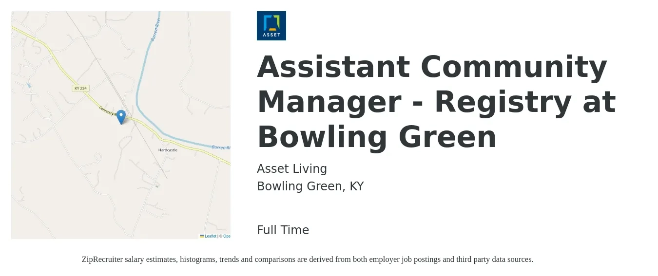 Asset Living job posting for a Assistant Community Manager - Registry at Bowling Green in Bowling Green, KY with a salary of $18 to $22 Hourly with a map of Bowling Green location.