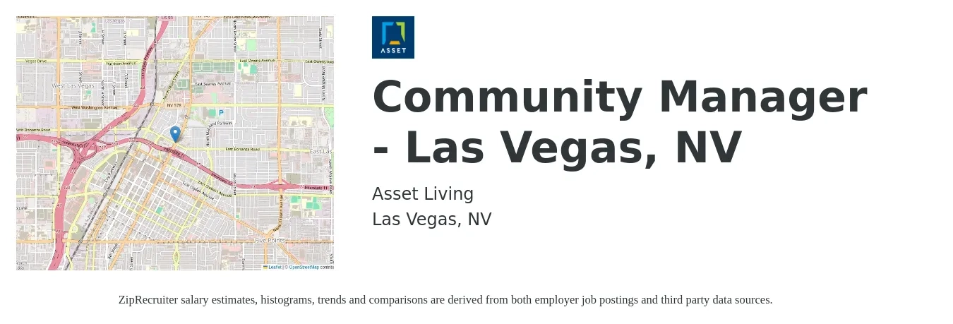 Asset Living job posting for a Community Manager - Las Vegas, NV in Las Vegas, NV with a salary of $44,900 to $64,000 Yearly with a map of Las Vegas location.