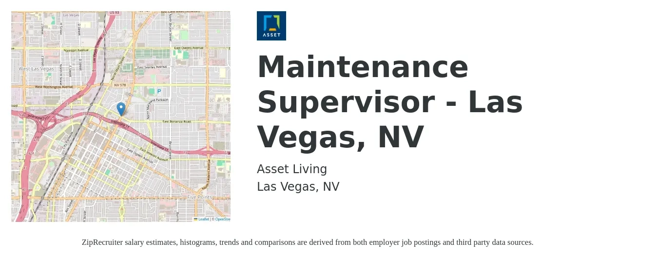 Asset Living job posting for a Maintenance Supervisor - Las Vegas, NV in Las Vegas, NV with a salary of $23 to $38 Hourly with a map of Las Vegas location.