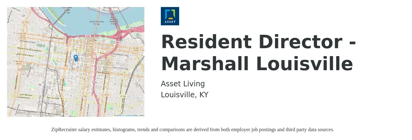 Asset Living job posting for a Resident Director - Marshall Louisville in Louisville, KY with a salary of $49,500 to $68,200 Yearly with a map of Louisville location.