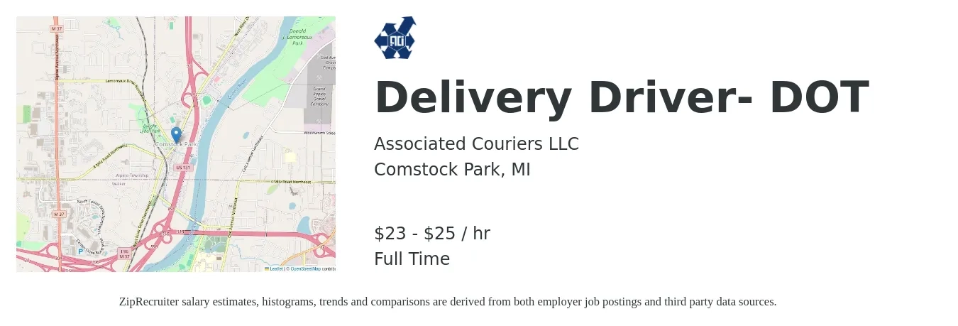 Associated Couriers LLC job posting for a Delivery Driver- DOT in Comstock Park, MI with a salary of $24 to $26 Hourly with a map of Comstock Park location.