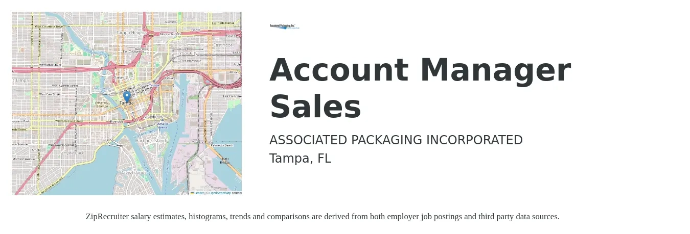 ASSOCIATED PACKAGING INCORPORATED job posting for a Account Manager Sales in Tampa, FL with a salary of $47,700 to $75,600 Yearly with a map of Tampa location.