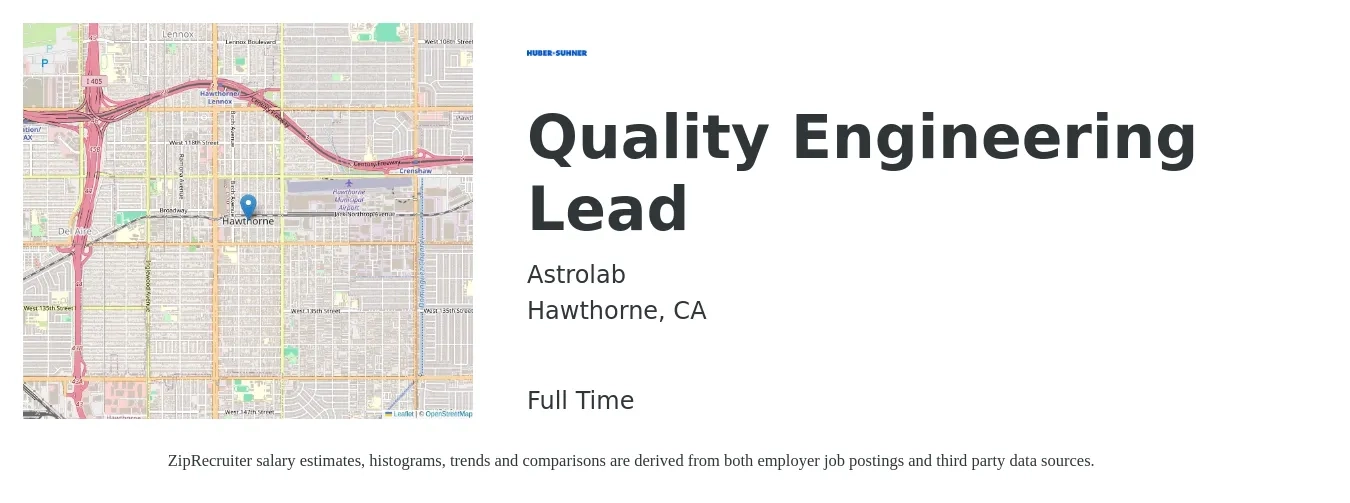 Astrolab job posting for a Quality Engineering Lead in Hawthorne, CA with a salary of $19 to $36 Hourly with a map of Hawthorne location.