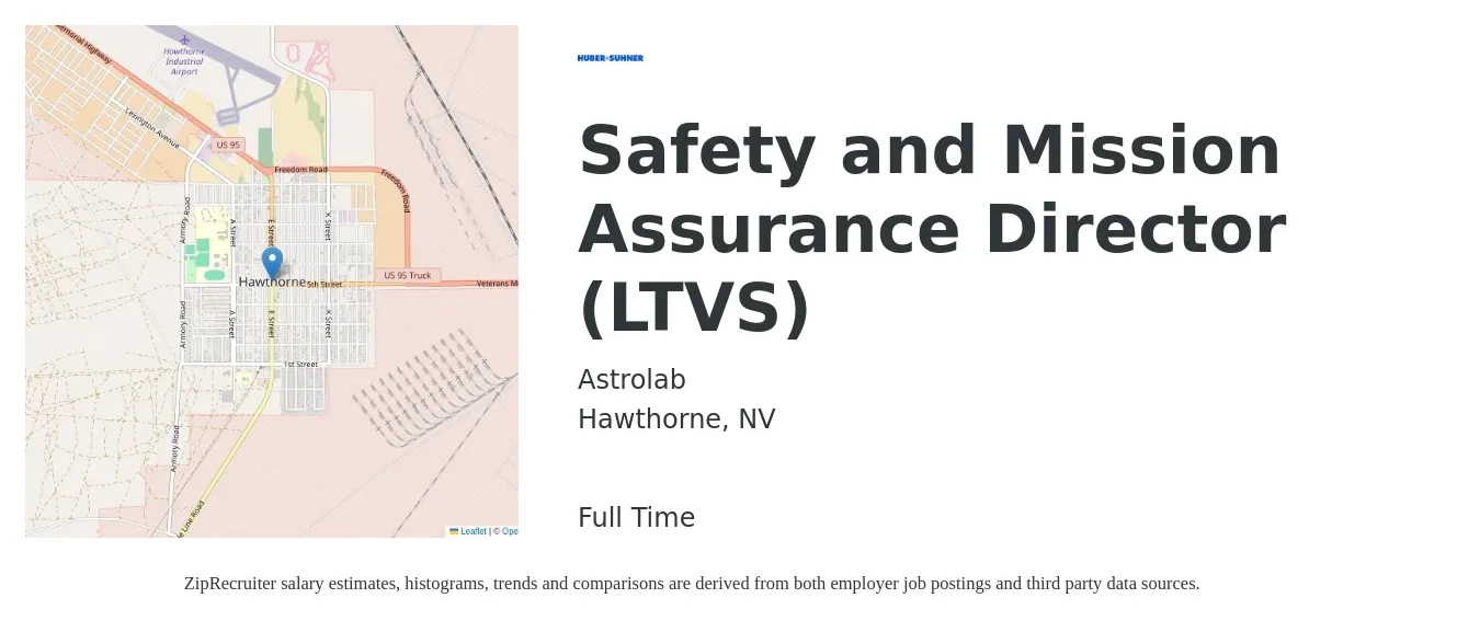 Astrolab job posting for a Safety and Mission Assurance Director (LTVS) in Hawthorne, NV with a salary of $20 to $48 Hourly with a map of Hawthorne location.