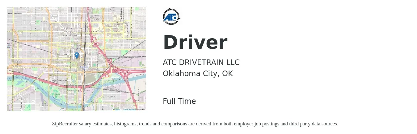 ATC DRIVETRAIN LLC job posting for a Driver in Oklahoma City, OK with a salary of $23 to $40 Hourly with a map of Oklahoma City location.
