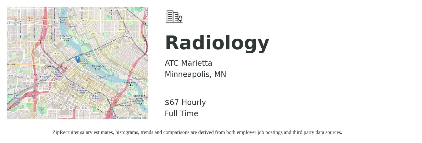 ATC Marietta job posting for a Radiology in Minneapolis, MN with a salary of $70 Hourly with a map of Minneapolis location.