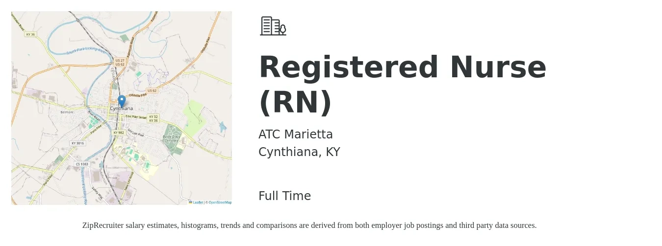 ATC Marietta job posting for a Registered Nurse (RN) in Cynthiana, KY with a salary of $30 to $48 Hourly with a map of Cynthiana location.